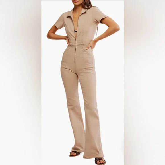 WE THE FREE JAYDE DENIM FLARED JUMPSUIT SIZE SMALL - Picture 2 of 12